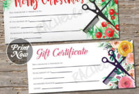 Christmas Hair Salon Printable Gift Certificate Template With Regard To Free Printable Hair Salon Gift Certificate Template