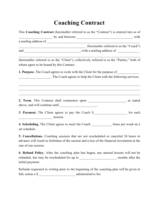 Coaching Contract Template Download Printable Pdf For Business Coaching Contract Template