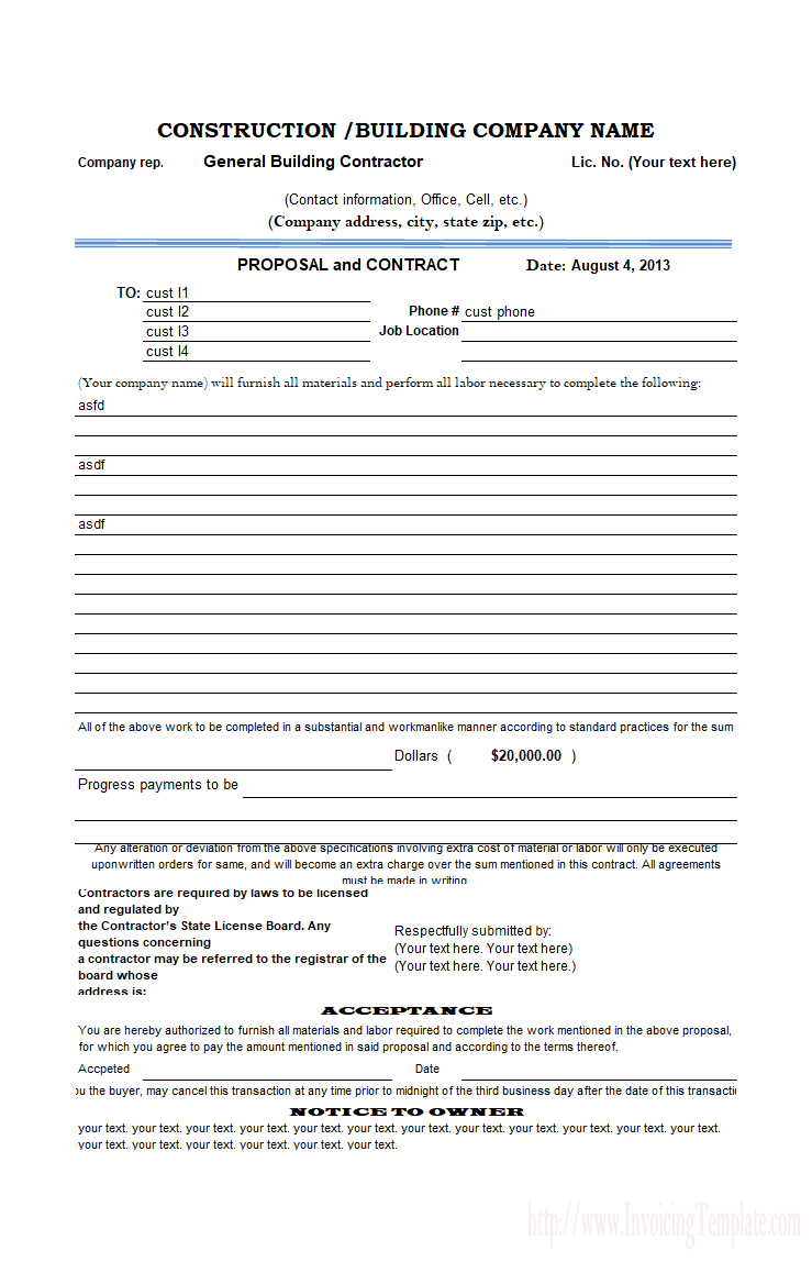 Construction Proposal Template Free Printable Contractor With Free Contractor Proposal Template
