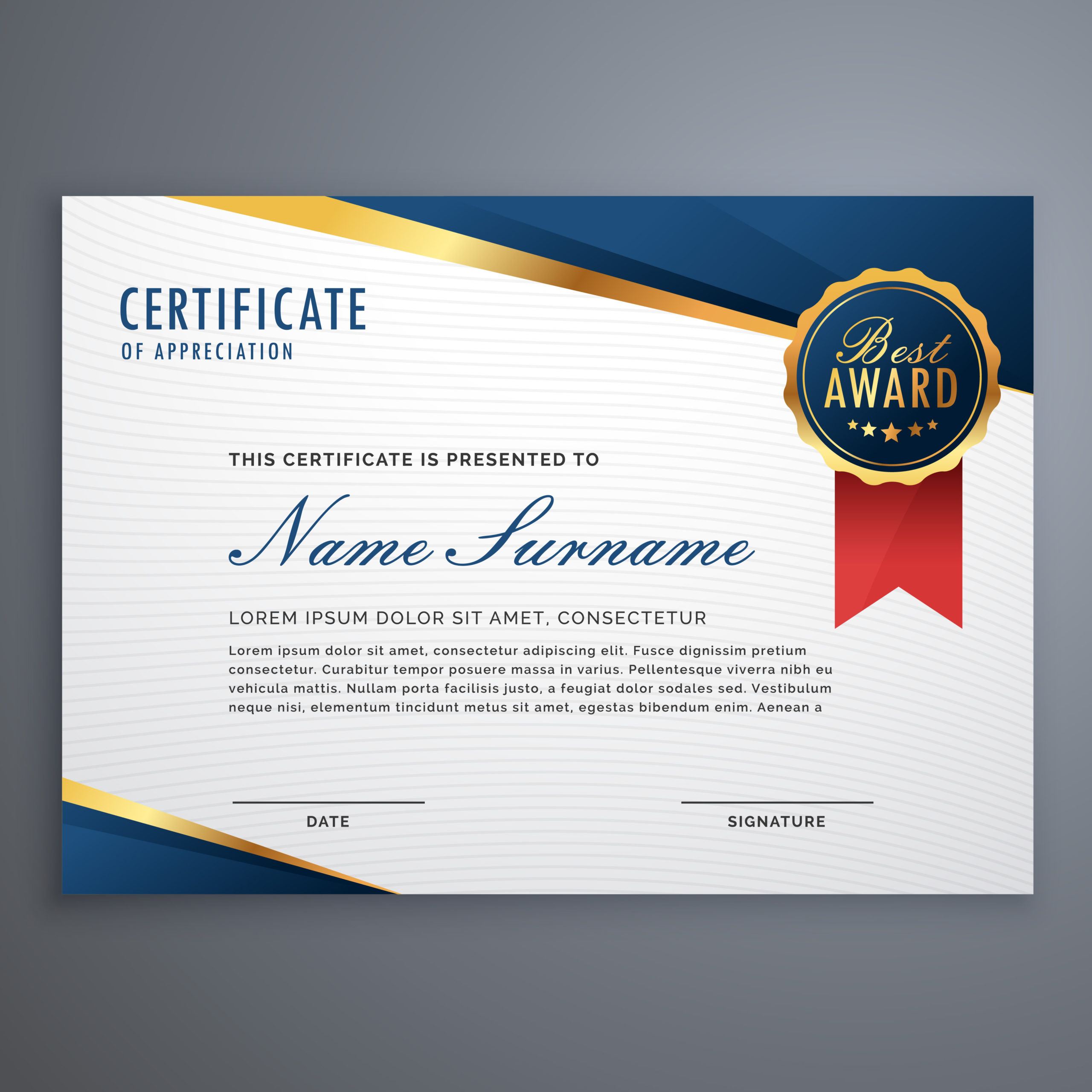 Creative Certificate Of Appreciation Award Template With Throughout Downloadable Certificate Of Recognition Templates