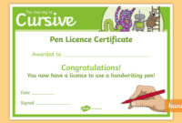 Cursive Handwriting Licence Certificate Teacher Made Pertaining To Awesome Handwriting Award Certificate Printable