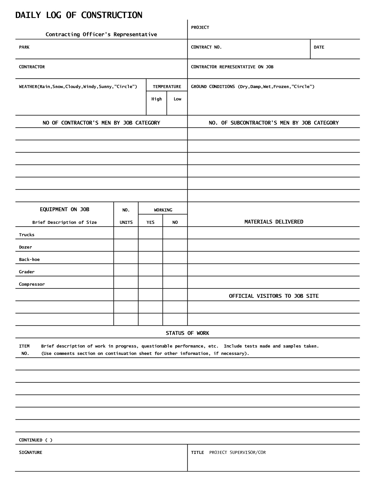 Daily Log Template For Construction Printable Schedule Within Best Office Log Book Template