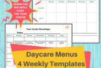 Daycare Weekly Menus/ Childcare Center Printable Menu Etsy Pertaining To Daycare Center Business Plan Template