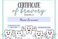 Dentist Certificate Of Bravery Editable Kids Certificate In Bravery Certificate Templates