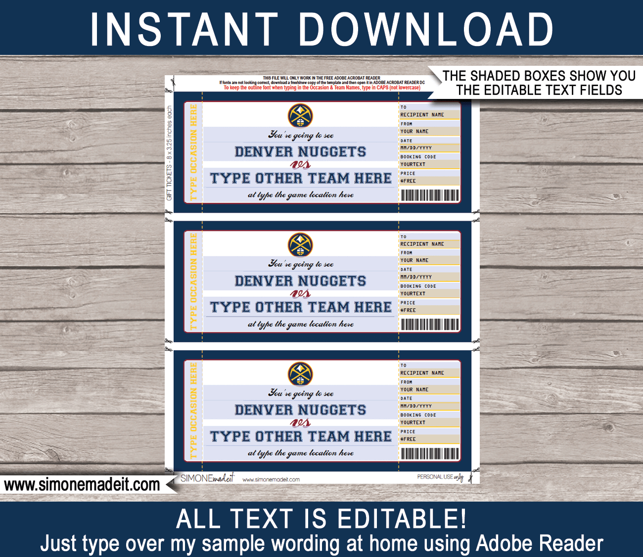Denver Nuggets Game Ticket Gift Voucher Printable Intended For Basketball Gift Certificate Templates