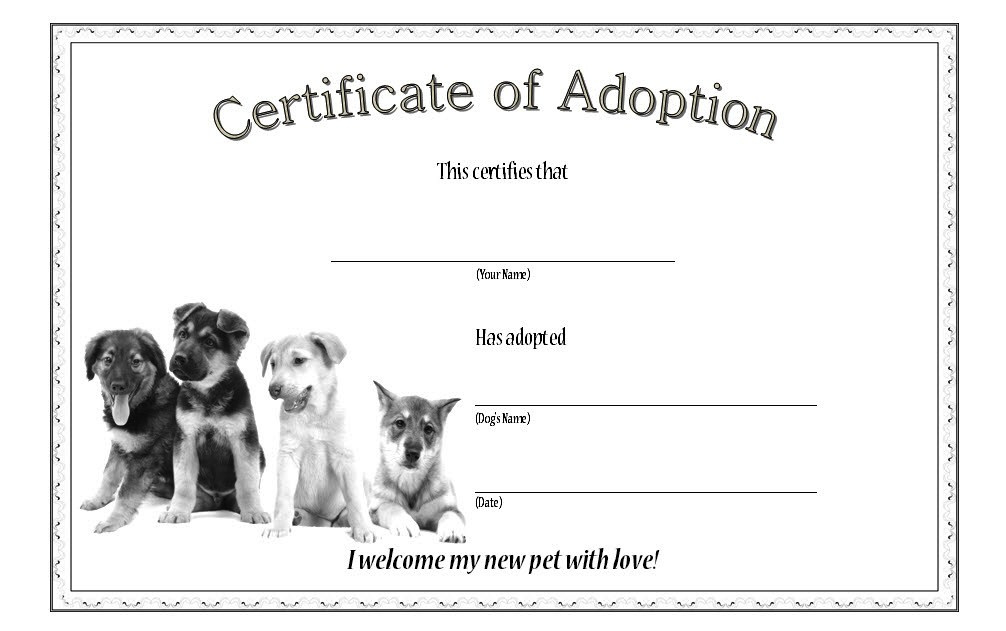 Dog Adoption Certificate Editable Templates 7 Designs Free With Regard To Cat Adoption Certificate Templates