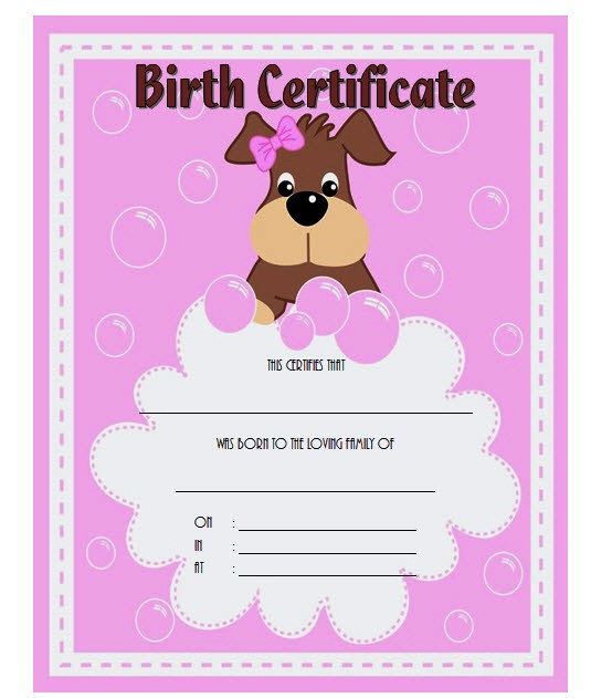 Dog Birth Certificate Template Editable 9 Designs Free With Regard To Best Service Dog Certificate Template Free 7 Designs