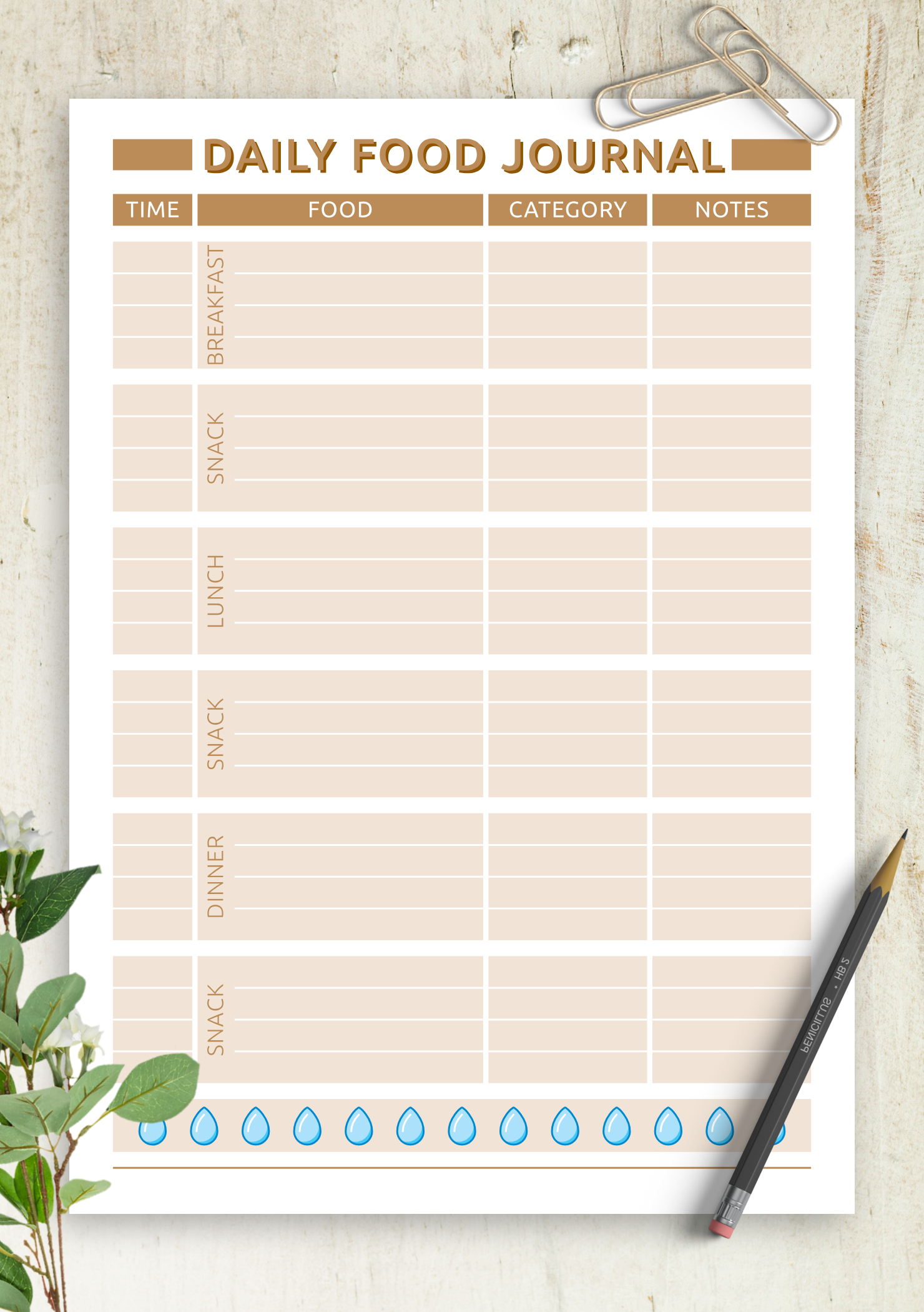Download Printable Daily Food Journal Pdf Throughout Free Daily Diet Log Template
