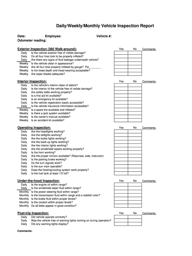 Driver Vehicle Inspection Report Fill Online Printable Inside Quality Vehicle Inspection Log Template