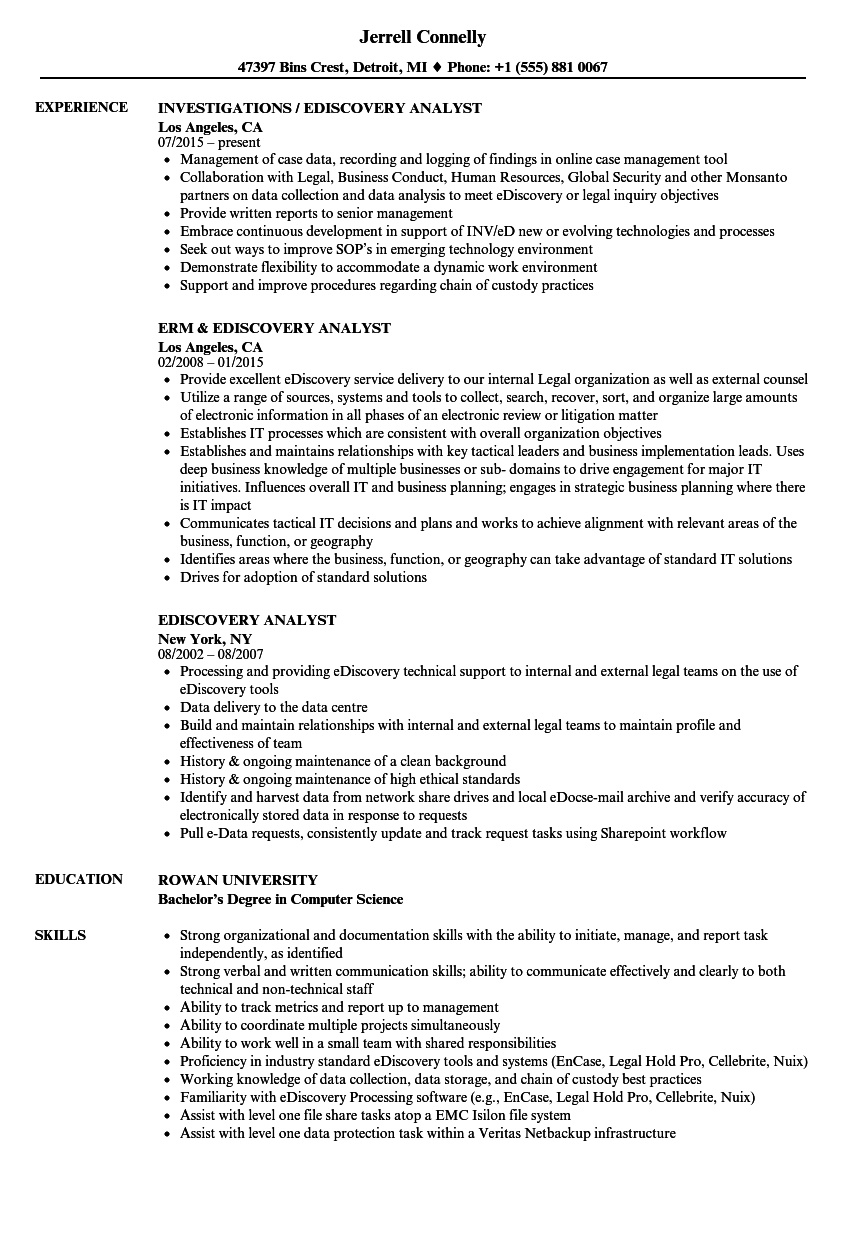 Ediscovery Analyst Resume Samples Velvet Jobs Within Business Process Discovery Template