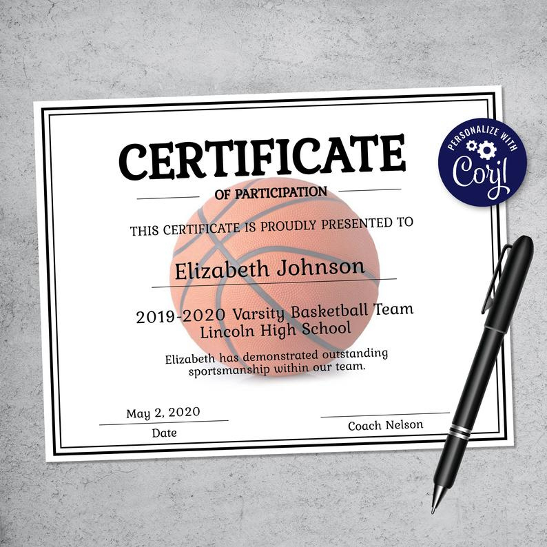 Editable Basketball Certificate Template Printable Etsy Intended For Basketball Certificate Template