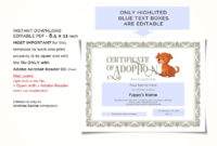 Editable Certificate Of Adoption Dog Template Printable With Regard To Free Dog Adoption Certificate Template