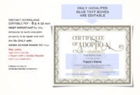 Editable Certificate Of Adoption Template Printable Pet Etsy Inside Pet Adoption Certificate Template