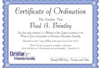 Editable Pastoral Ordination Certificatepatricia Clay In Pertaining To Quality Ordination Certificate Template