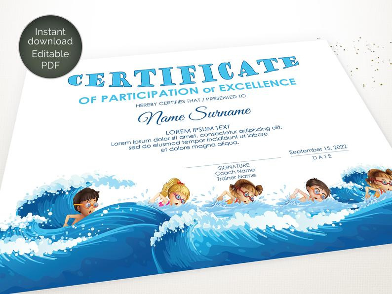 Editable Swimming Certificate Template Sport Certificate Throughout Swimming Certificate Templates Free