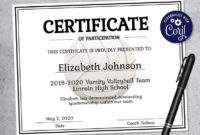 Editable Volleyball Certificate Template Printable Etsy Throughout Volleyball Mvp Certificate Templates