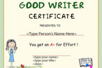 Education Certificates Good Writer Award Certificate With Regard To Awesome Handwriting Award Certificate Printable