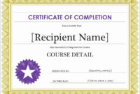 Elegant Certificate Of Completion Template Free For Amazing Free Completion Certificate Templates For Word