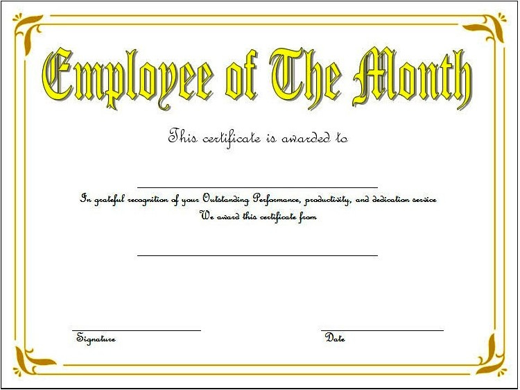 Employee Of The Month Certificate Templates 10 Best Ideas Intended For Employee Certificate Template Free 10 Best Designs