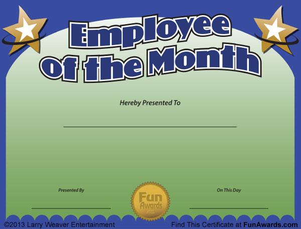 Employee Of The Month Template Ecommercewordpress Intended For Free Funny Certificate Templates For Word