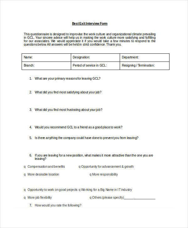 Exit Interview Form 9 Free Pdf Word Documents Download Inside Interview Business Plan Template