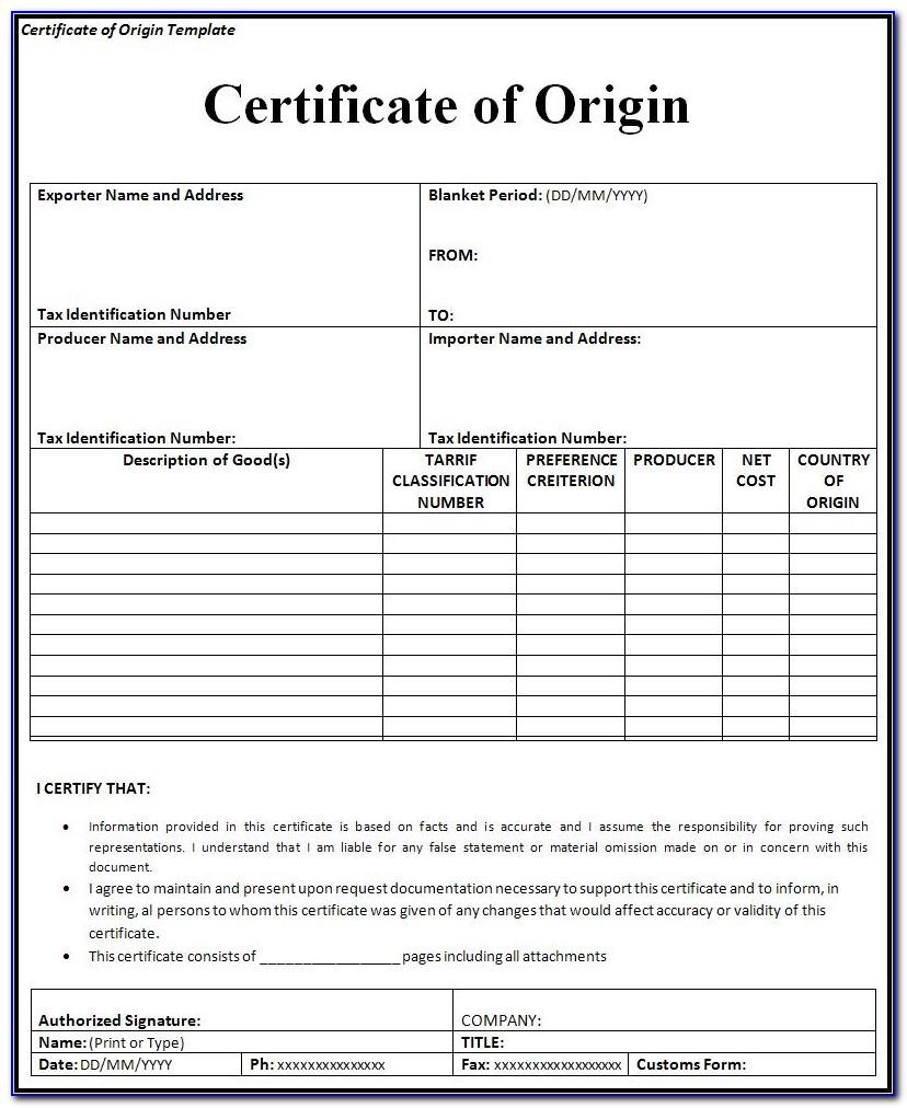 Fillable Nafta Certificate Of Origin Usa With Nafta Certificate Template