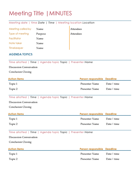 Formal Meeting Minutes Throughout Free Meeting Minutes Template Doc