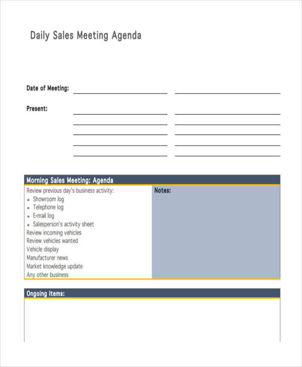 Free 12 Sales Agenda Templates In Pdf Ms Word Intended For Amazing Sales Meeting Agenda Template