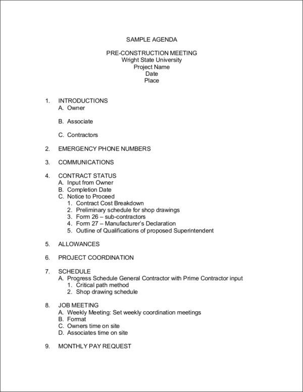 Free 14 Meeting Agenda Samples Templates In Pdf Intended For Scout Committee Meeting Agenda Template