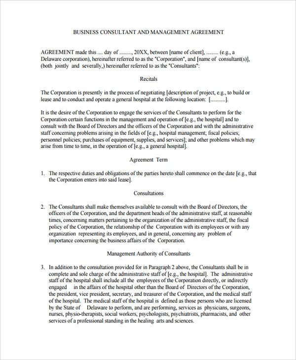 Free 7 Sample Business Consulting Agreement Templates In In Business Management Contract Template