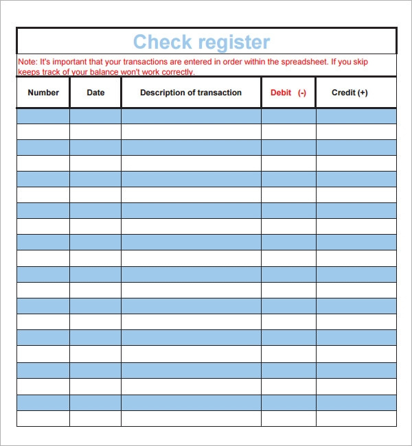 Free 9 Sample Check Register Templates In Pdf For Blank Business Check Template
