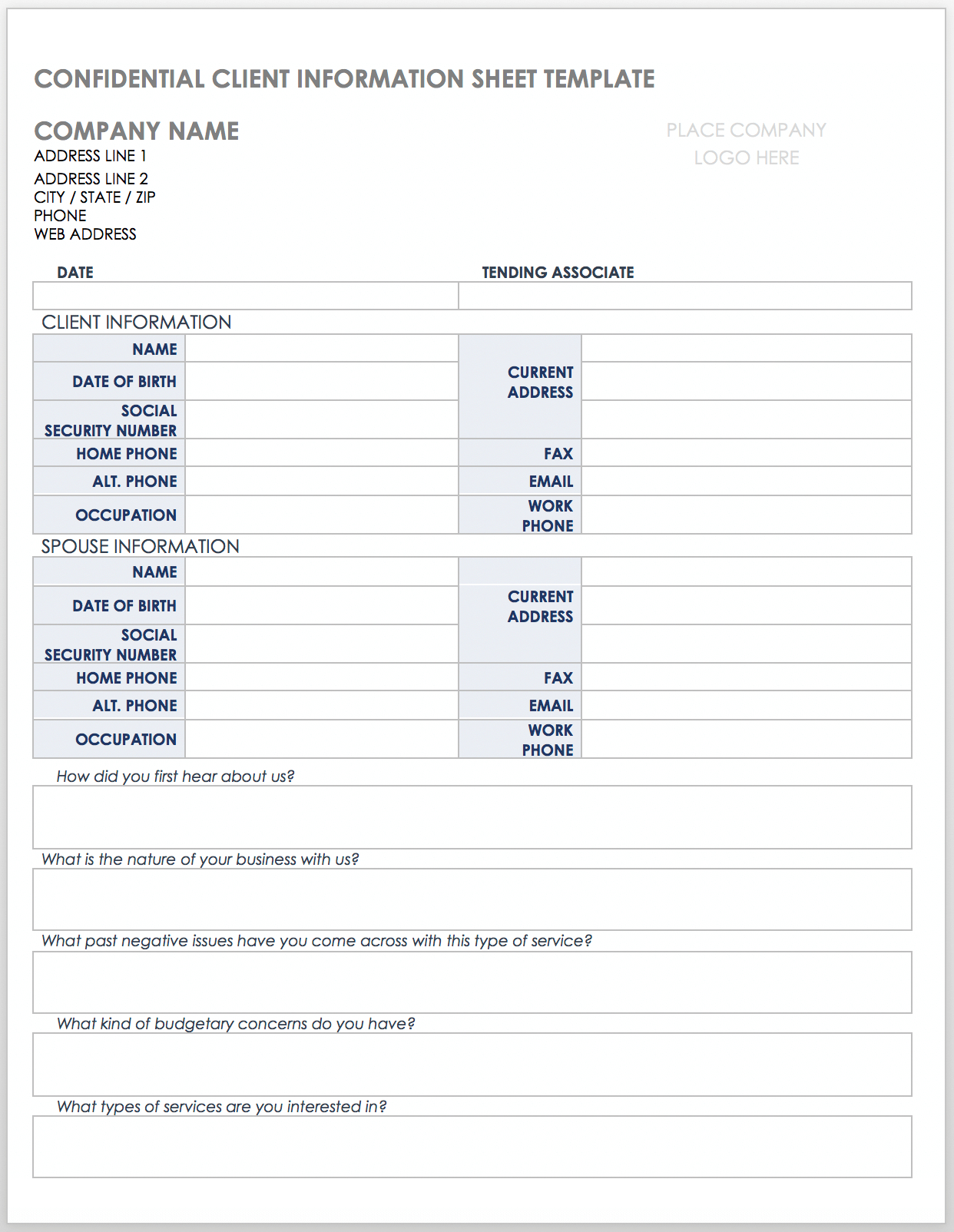 Free Client Information Forms Templates Smartsheet Intended For Business Information Form Template