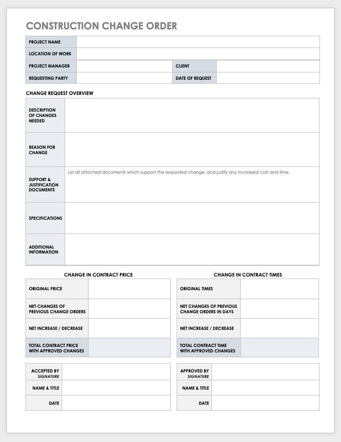 Free Construction Change Order Forms Smartsheet Inside Amazing Change Management Log Template