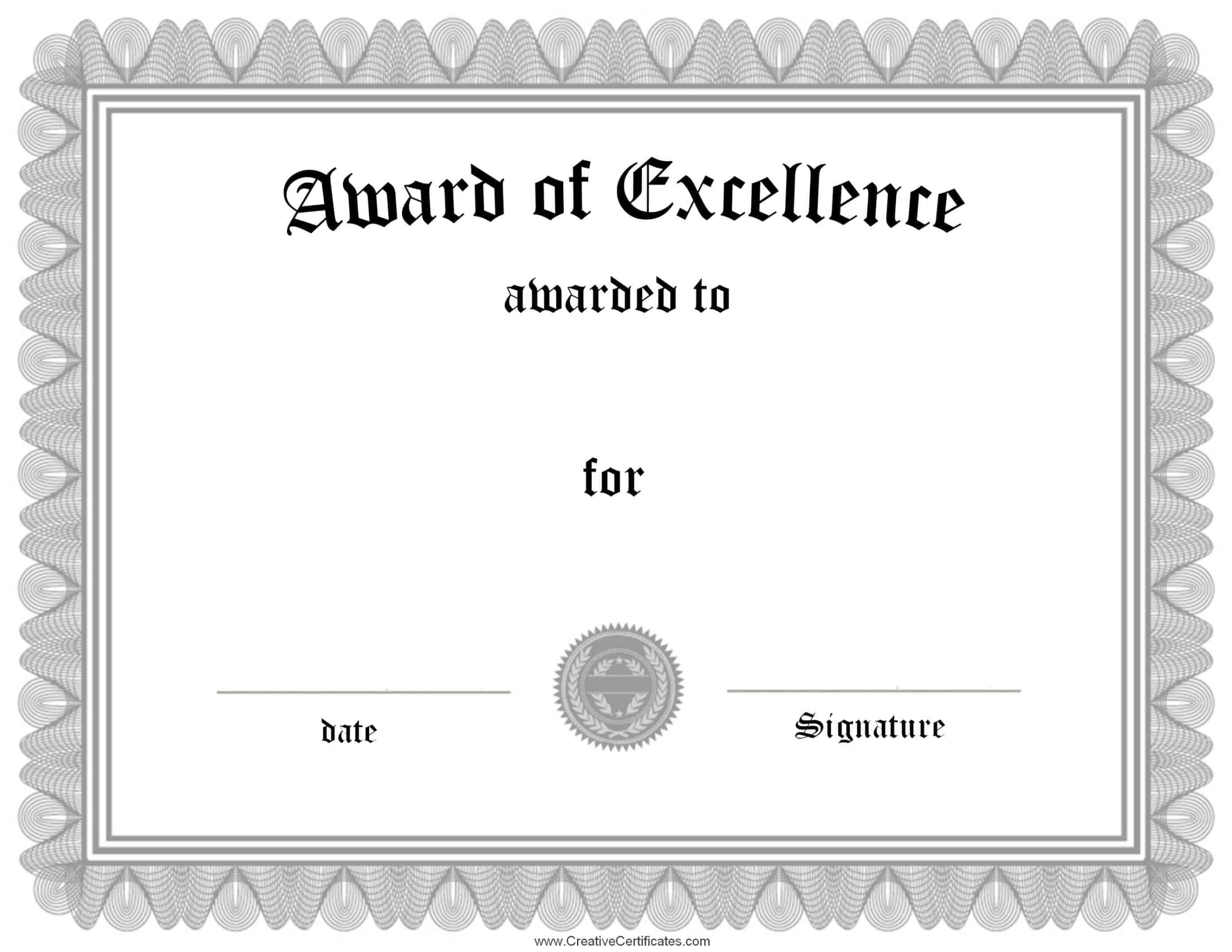 Free Customizable Certificate Of Achievement Throughout Quality Award Of Excellence Certificate Template