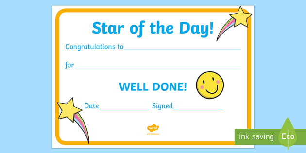 Free 👉 Star Of The Day Award Certificate Within Player Of The Day Certificate Template Free