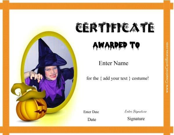 Free Halloween Costume Awards Customize Online Instant Inside Halloween Costume Certificates 7 Ideas Free