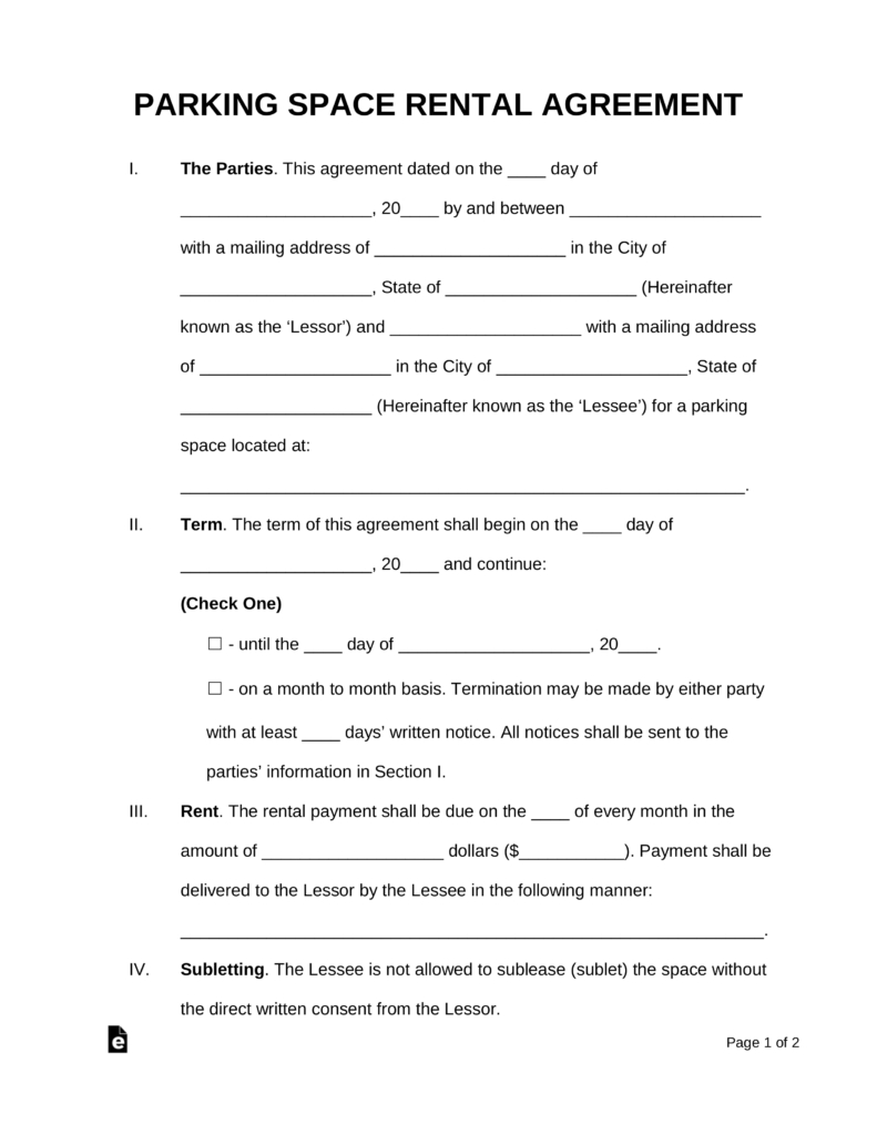 Free Parking Space Rental Lease Agreement Template Pdf Intended For Self Storage Business Plan Template