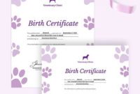 Free Pet Birth Certificate Template Word Doc Psd In Dog Birth Certificate Template Editable