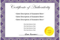Free Printable Authenticity Certificate Template Sample Throughout Printable Authenticity Certificate Templates Free