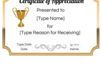 Free Printable Certificate Of Appreciation Template Intended For Certificates Of Appreciation Template