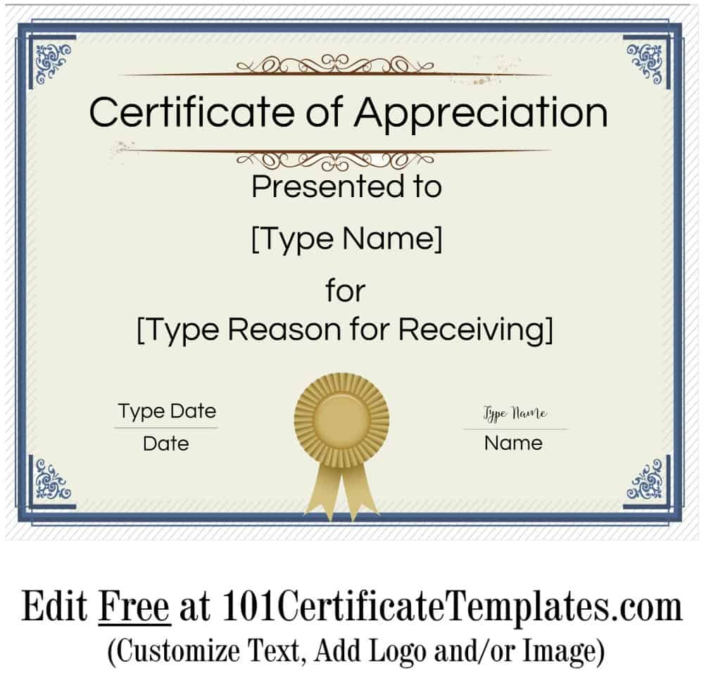 Free Printable Certificate Of Appreciation Template With Thanks Certificate Template