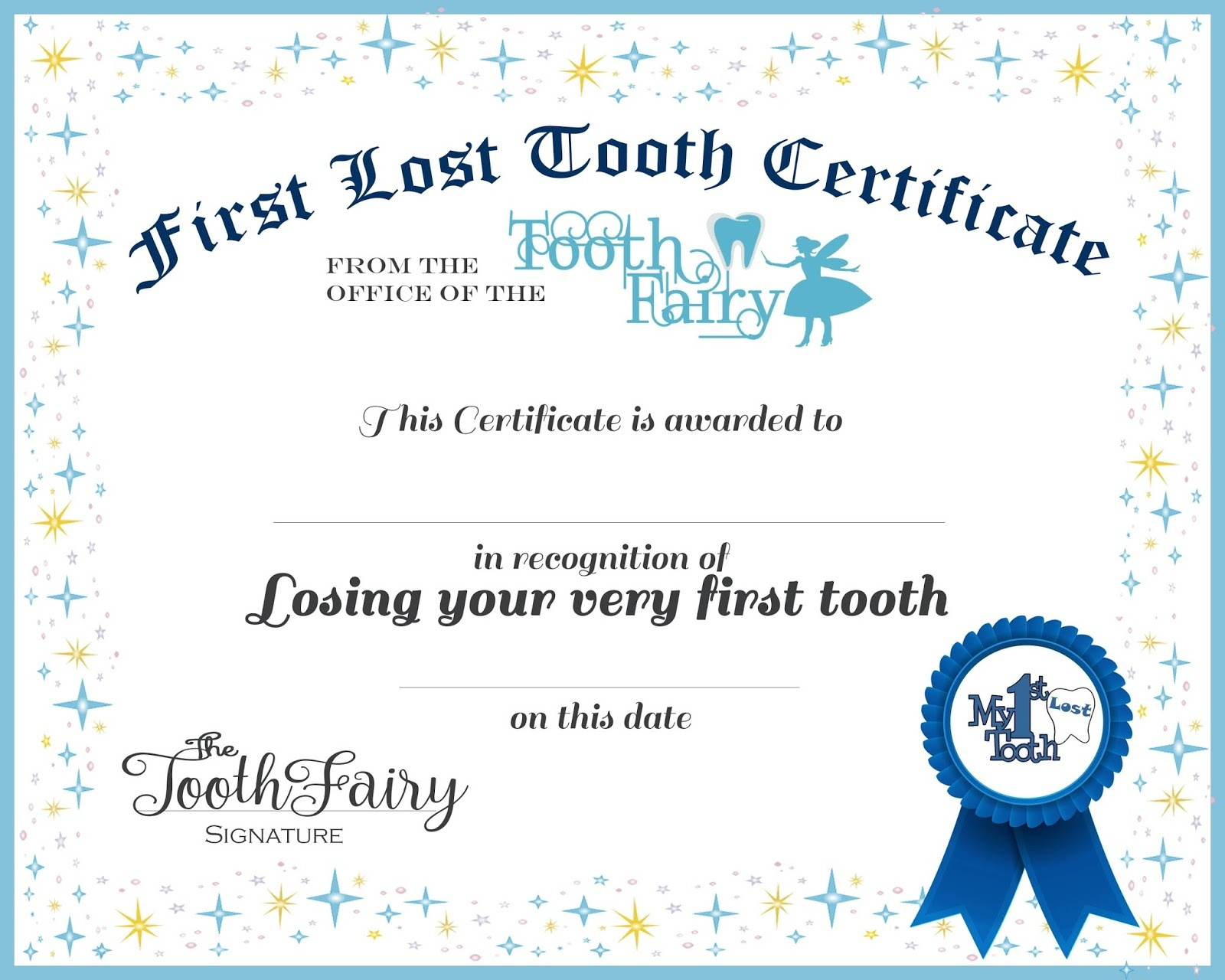 Free Printable First Lost Tooth Certificate Free Printable Intended For Free Tooth Fairy Certificate Template