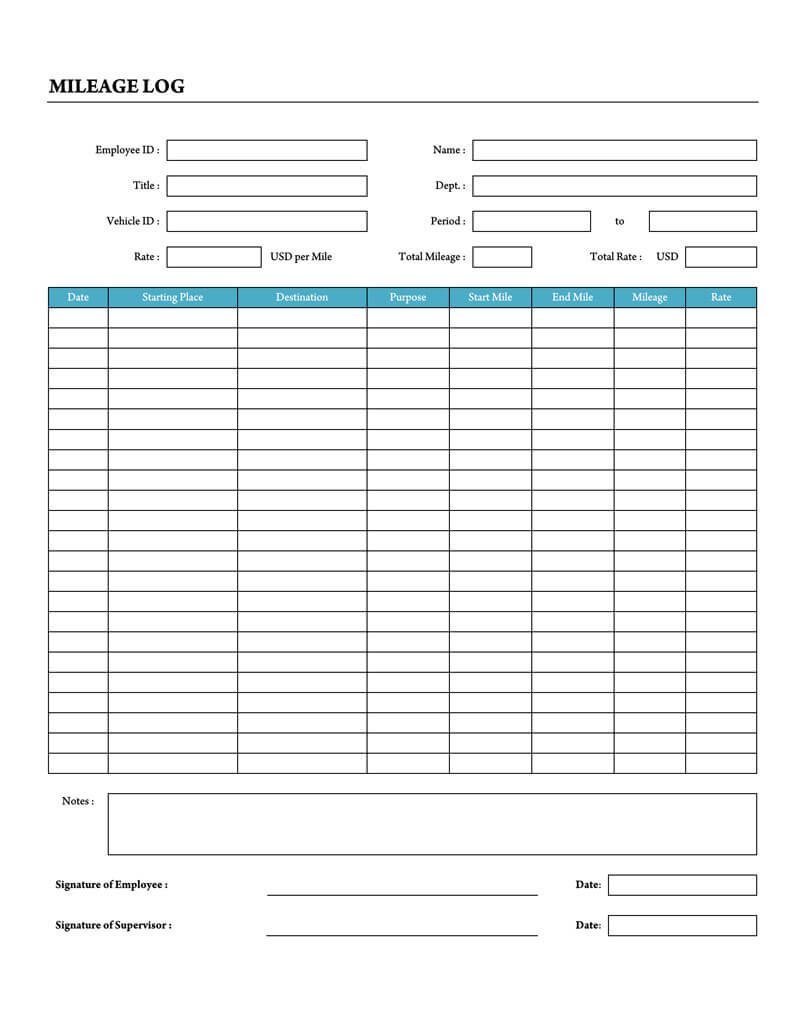 Free Printable Free Mileage Log Templates For Excel And Word Within Mileage Log For Taxes Template