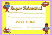 Free Super Scientist Award Certificate Teacher Made Throughout Science Achievement Certificate Templates