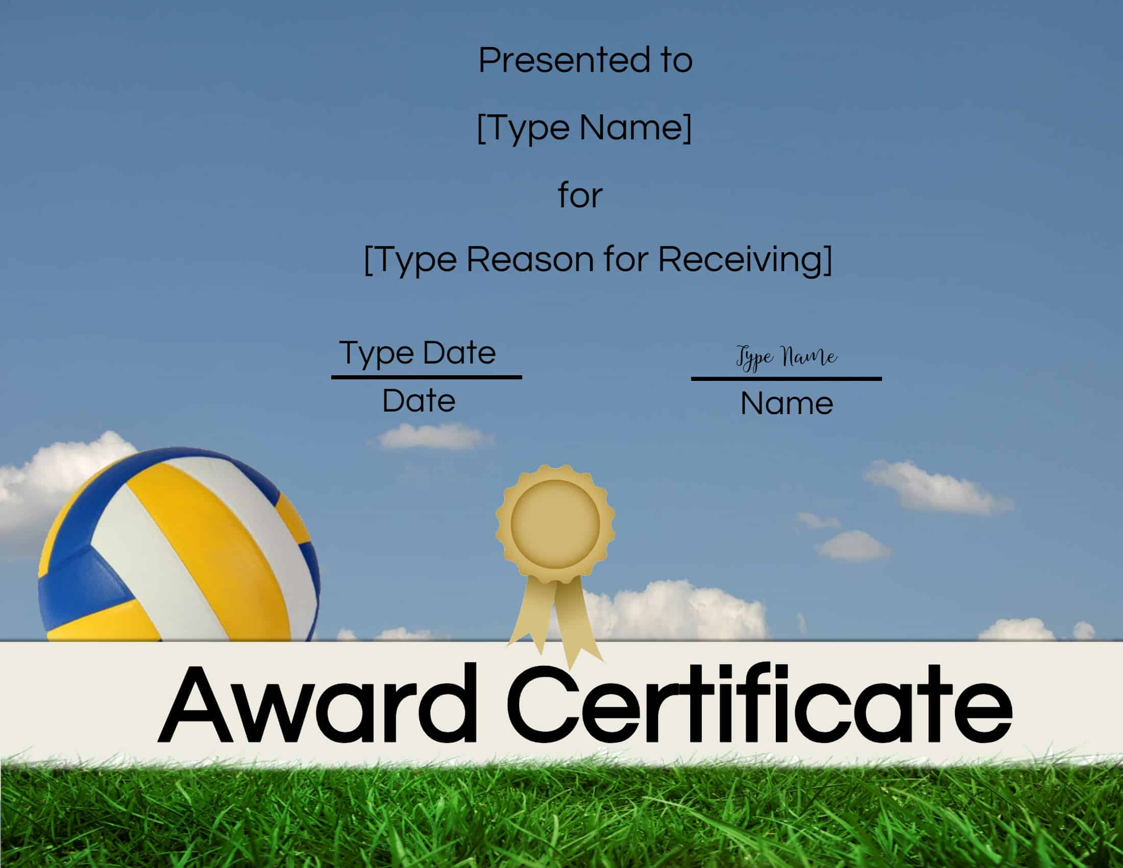 Free Volleyball Certificate Edit Online And Print At Home With Regard To Quality Volleyball Award Certificate Template Free