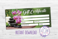 Gift Certificate Spa Day Printable Etsy With Regard To Spa Gift Certificate