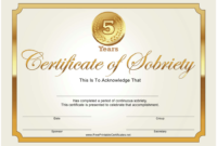 Golden 5 Years Certificate Of Sobriety Template Download Inside Certificate Of Sobriety Template Free