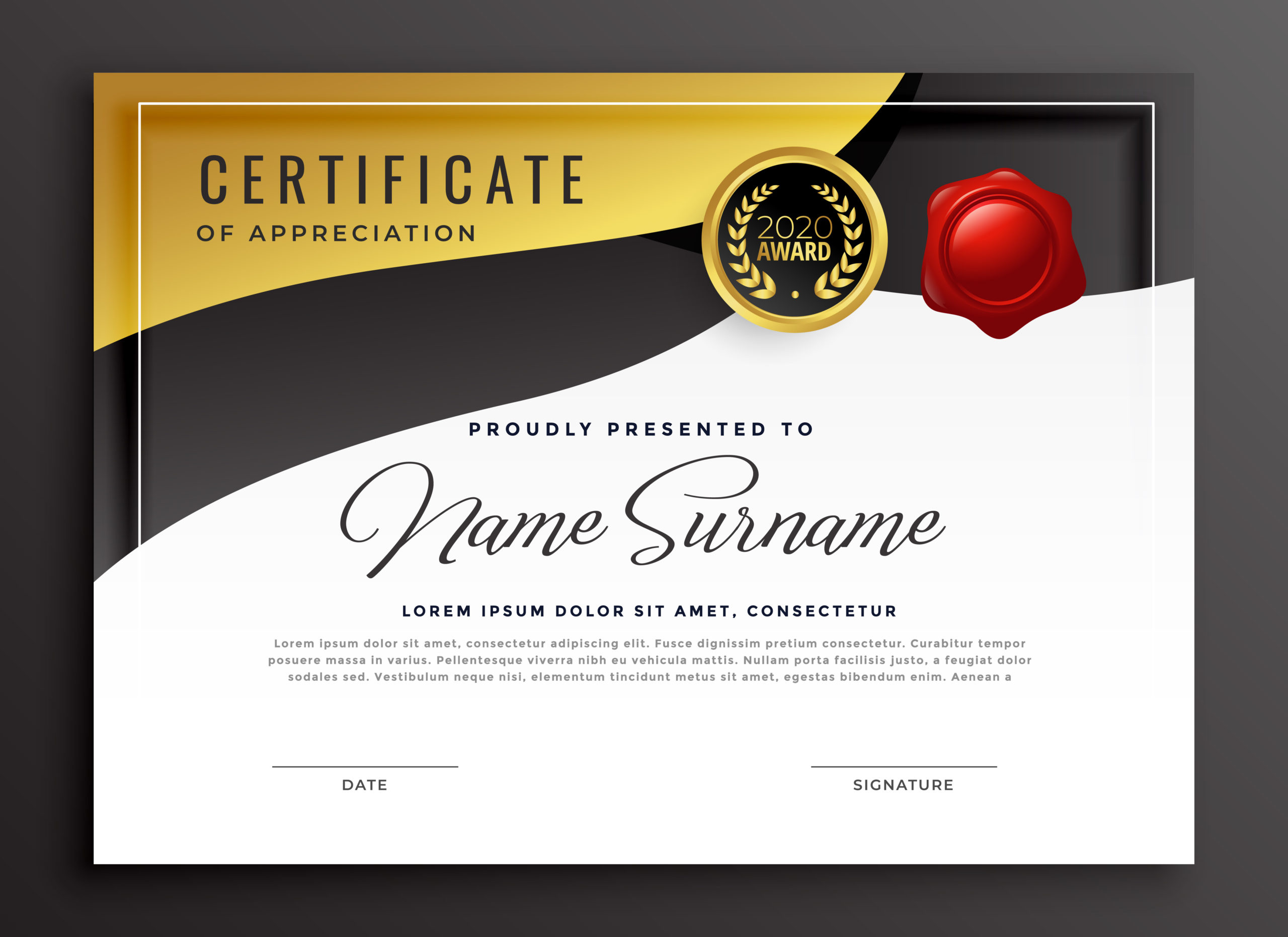 Golden Certificate Of Appreciation Template Download Within Certificate Of Appreciation Template Doc