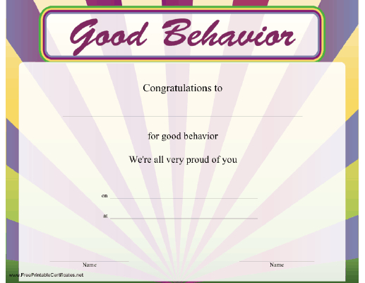 Good Behavior Certificate Printable Certificate Within Free Good Behaviour Certificate Editable Templates