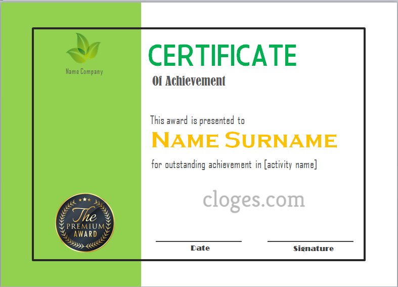 Green Word Certificate Of Achievement Template For Free Certificate Of Achievement Template Word